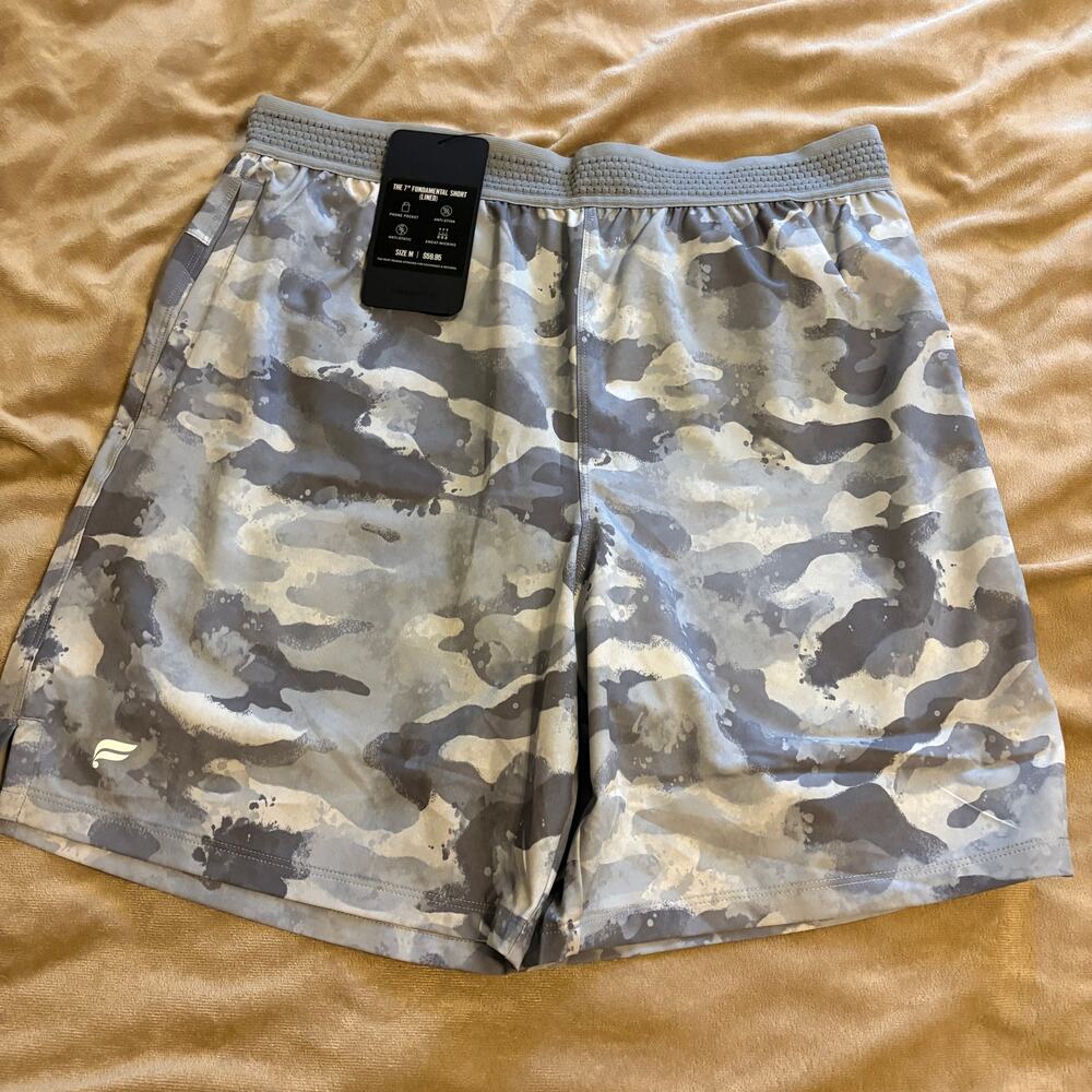 NWT Fabletics The 7" Fundamental Lined Short Gray Camo M New Active
